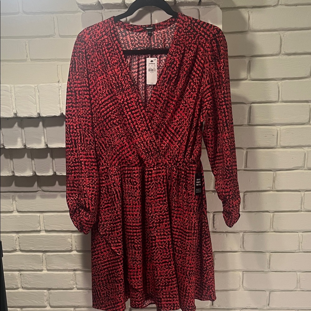 Express Red and Black Long Sleeve Dress